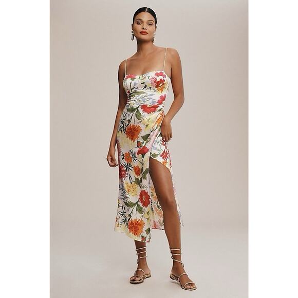 Reformation Marguerite in Fabrizia Floral Silk Satin Side Slit Midi Dress 6 - Picture 3 of 11
